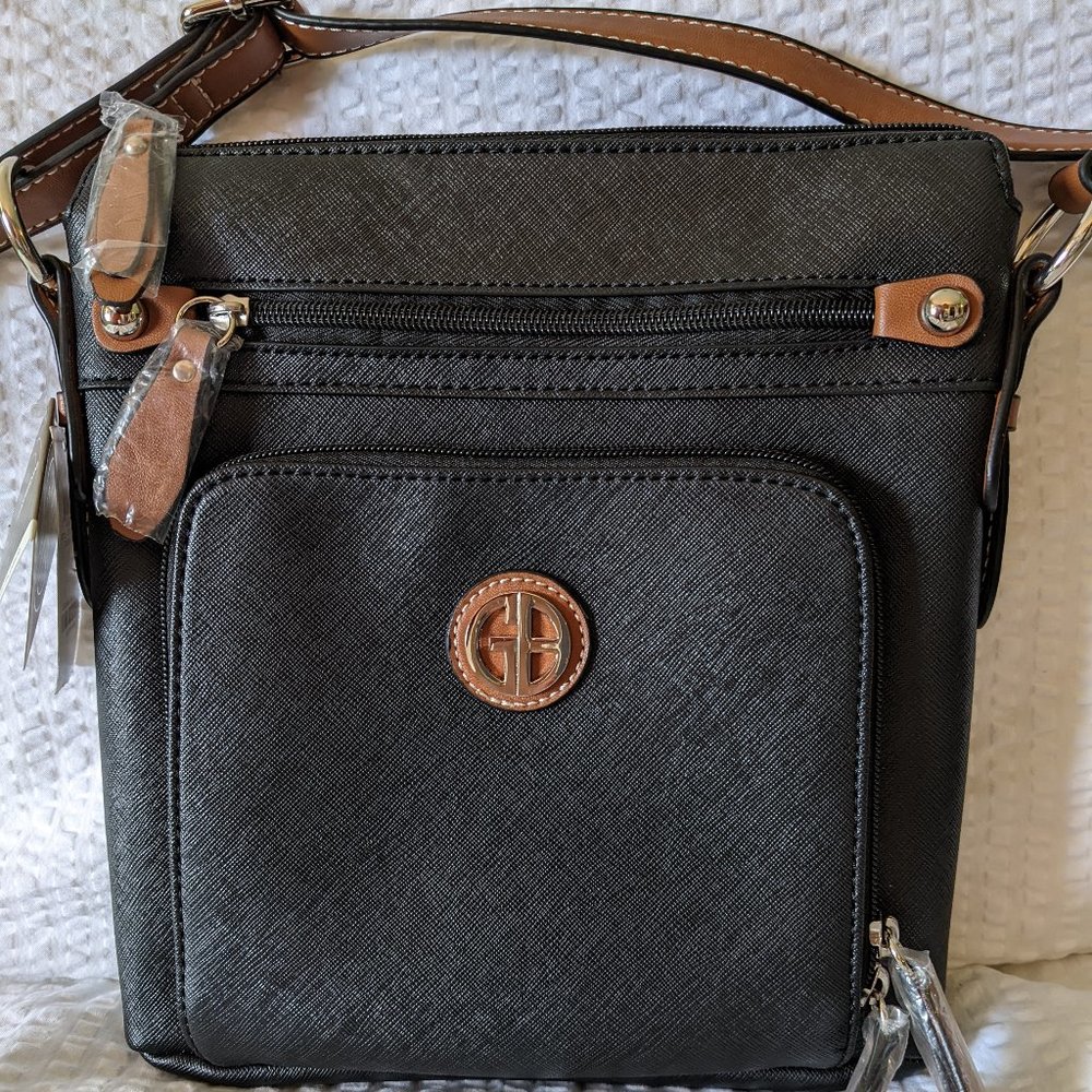 Giani Bernini Saffiano Crossbody Handbag - Black with dark tan - NWT